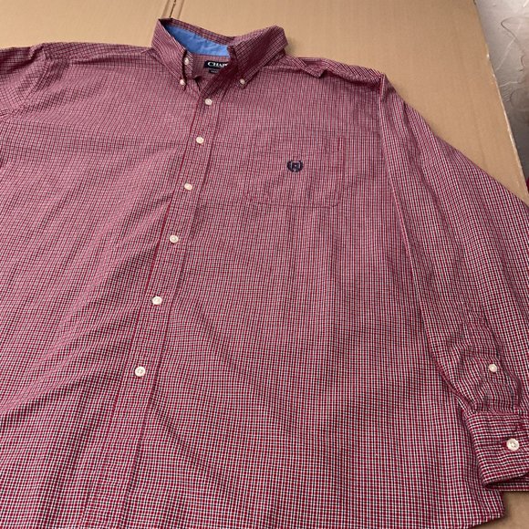 Chaps Red Plaid Easy Care Button-Down Shirt 3XB/3XT Mens Cotton Blend Long Sleev - Picture 2 of 7